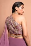 Shop_Vivek Patel_Purple Georgette Asymmetric Pre-draped Saree With Blouse _Online_at_Aza_Fashions
