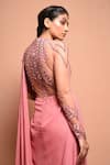 Shop_Vivek Patel_Pink Georgette Round Embellished Saree Gown _Online_at_Aza_Fashions