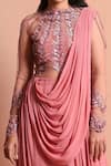 Vivek Patel_Pink Georgette Round Embellished Saree Gown _at_Aza_Fashions