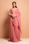 Buy_Vivek Patel_Pink Georgette Round Embellished Saree Gown _at_Aza_Fashions