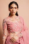 Vivek Patel_Pink Georgette Round Embellished Saree Gown _at_Aza_Fashions