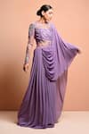 Buy_Vivek Patel_Purple Georgette Round Embellished Saree Gown _at_Aza_Fashions