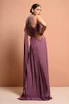 Shop_Vivek Patel_Purple Crepe V Neck Embellished Saree Gown _at_Aza_Fashions