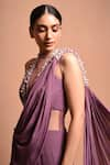 Shop_Vivek Patel_Purple Crepe V Neck Embellished Saree Gown _Online_at_Aza_Fashions