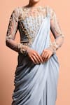 Shop_Vivek Patel_Blue Crepe Round Embellished Saree Gown_Online_at_Aza_Fashions