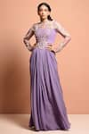 Buy_Vivek Patel_Purple Crepe Round Embellished Saree Gown _Online_at_Aza_Fashions