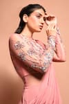 Buy_Vivek Patel_Pink Crepe Round Embellished Saree Gown _Online_at_Aza_Fashions