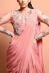 Shop_Vivek Patel_Pink Crepe Round Embellished Saree Gown _Online_at_Aza_Fashions