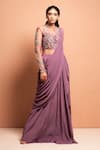 Vivek Patel_Purple Crepe Round Embellished Saree Gown _Online_at_Aza_Fashions