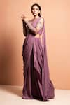 Buy_Vivek Patel_Purple Crepe Round Embellished Saree Gown _at_Aza_Fashions