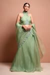 Buy_Vivek Patel_Green Silk Organza High Neck Embellished Lehenga Set _at_Aza_Fashions