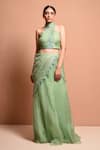 Shop_Vivek Patel_Green Silk Organza High Neck Embellished Lehenga Set _Online_at_Aza_Fashions