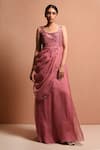 Buy_Vivek Patel_Pink Silk Organza Scoop Neck Embellished Saree Gown With Jacket _Online_at_Aza_Fashions