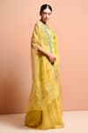 Vivek Patel_Yellow Silk Organza V Neck Pre-draped Saree Set _Online_at_Aza_Fashions