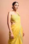 Shop_Vivek Patel_Yellow Silk Organza V Neck Pre-draped Saree Set _Online_at_Aza_Fashions