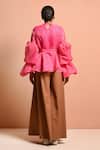 Shop Vivek Patel Pink Organza Polyester Round Balloon Sleeve Top at Aza Fashions Shop_Vivek Patel_Pink Organza Polyester Round Balloon Sleeve Top _at_Aza_Fashions