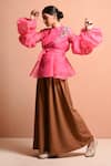 Buy Vivek Patel Pink Organza Polyester Round Balloon Sleeve Top Online at Aza Fashions Buy_Vivek Patel_Pink Organza Polyester Round Balloon Sleeve Top _Online_at_Aza_Fashions