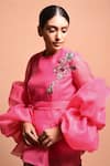 Vivek Patel Pink Organza Polyester Round Balloon Sleeve Top at Aza Fashions Vivek Patel_Pink Organza Polyester Round Balloon Sleeve Top _at_Aza_Fashions