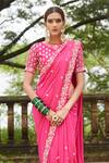 Shop_Vikram Phadnis_Pink Silk Embroidered Saree With Blouse_at_Aza_Fashions