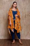 Buy_Vikram Phadnis_Blue Slub Linen Printed Polka Dot Motifs Cowl Pant Set With Cape _at_Aza_Fashions