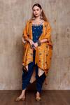 Shop_Vikram Phadnis_Blue Slub Linen Printed Polka Dot Motifs Cowl Pant Set With Cape _at_Aza_Fashions