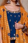 Buy_Vikram Phadnis_Blue Slub Linen Printed Polka Dot Motifs Cowl Pant Set With Cape _Online_at_Aza_Fashions
