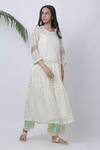 Vrinda By Pundrik Dubey_White Organza Round Cotton Polka Dot Dress And Pant Set_Online_at_Aza_Fashions