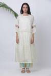 Buy_Vrinda By Pundrik Dubey_White Organza Round Cotton Polka Dot Dress And Pant Set_Online_at_Aza_Fashions