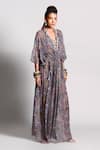 Rishi and Vibhuti_Grey Georgette Embroidery V Neck Floral Print Kaftan _Online_at_Aza_Fashions