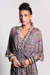 Buy_Rishi and Vibhuti_Grey Georgette Embroidery V Neck Floral Print Kaftan _Online_at_Aza_Fashions