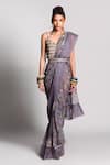 Buy_Rishi & Vibhuti_Grey Organza Georgette Printed Pre-draped Saree_at_Aza_Fashions