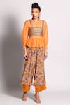 Buy_Rishi and Vibhuti_Orange Organza, Crepe, Dupion Top Round And Pant Set_at_Aza_Fashions