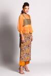 Shop_Rishi and Vibhuti_Orange Organza, Crepe, Dupion Top Round And Pant Set_at_Aza_Fashions