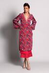 Buy_Rishi and Vibhuti_Pink Crepe V Neck Printed Kurta And Pant Set_at_Aza_Fashions
