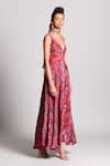 Rishi and Vibhuti_Pink Organza Embroidery V Neck Printed Maxi Dress _Online_at_Aza_Fashions