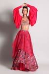 Buy_Rishi and Vibhuti_Pink Organza Embroidery Sweetheart Neck Crop Top And Layered Skirt Set _at_Aza_Fashions