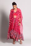 Buy_Rishi and Vibhuti_Pink Organza Embroidery V Neck Cape And Skirt Set _at_Aza_Fashions