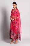 Rishi and Vibhuti_Pink Organza Embroidery V Neck Cape And Skirt Set _Online_at_Aza_Fashions