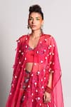 Buy_Rishi and Vibhuti_Pink Organza Embroidery V Neck Cape And Skirt Set _Online_at_Aza_Fashions