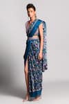 Buy_Rishi and Vibhuti_Blue Crepe Floral Print Pre-draped Saree _Online_at_Aza_Fashions