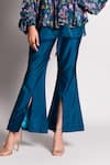 Rishi and Vibhuti_Blue Crepe, Dupion V Neck Peplum Top And Pant Set _at_Aza_Fashions