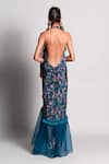 Shop_Rishi and Vibhuti_Blue Crepe Embroidery Halter Printed Wrap Sarong _at_Aza_Fashions