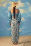 Rishi and Vibhuti_Blue Crepe And Cotton Lurex Floral Puff Sleeves Crop Top & Skirt Set _Online_at_Aza_Fashions