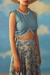 Buy_Rishi and Vibhuti_Blue Crepe And Cotton Lurex & Embroidery Floral Crop Top With Skirt _Online_at_Aza_Fashions