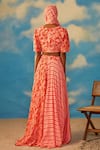 Shop_Rishi & Vibhuti_Orange Crepe Printed Tropical V Neck Crop Top And Skirt Set For Women_at_Aza_Fashions