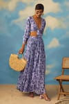 Buy_Rishi and Vibhuti_Purple Crepe Printed Tropical V Neck Crop Top And Skirt Set _at_Aza_Fashions