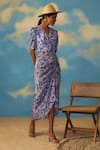 Rishi and Vibhuti_Purple Crepe Tropical Print Draped Dress _Online_at_Aza_Fashions