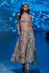 Buy_Rishi and Vibhuti_Blue Crepe And Embroidery Floral Halter Neck Crop Top & Skirt _at_Aza_Fashions