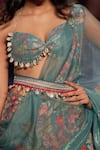 Shop_Rishi and Vibhuti_Blue Crepe And Embellishment Floral & Pre-draped Saree With Blouse _at_Aza_Fashions