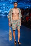 Shop_Rishi and Vibhuti_Blue Crepe Floral Shrug And Shorts Set _at_Aza_Fashions